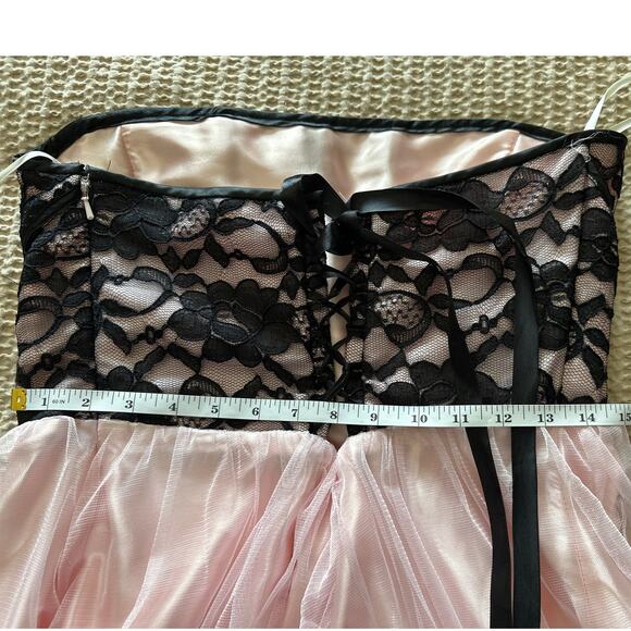 Jessica McClintock Pink Black Lace Strapless Formal Gown Dress Maxi Evening Prom - Picture 8 of 8
